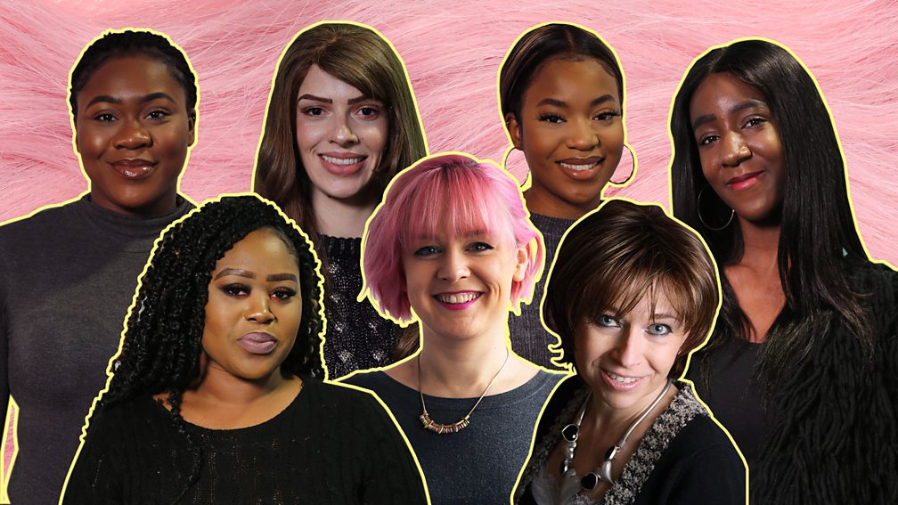 Seven women in wigs